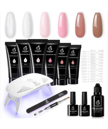Beetles Poly Extension Gel Nail Kit, Clear Nail Builder Gel Pink Nude Poly Nail Enhancement Trial All-in-One French Kit with Mini Nail Lamp for Nail Art Starter Kit Halloween Nails Manicure Gifts A-Nude