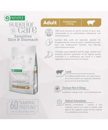Nature's Protection Superior Care Complete Dry Dog Food for Sensitive Skin and Stomach with Lamb for Adult Small Breed Dogs 1.5 kg - Buy Online on GoSupps.com
