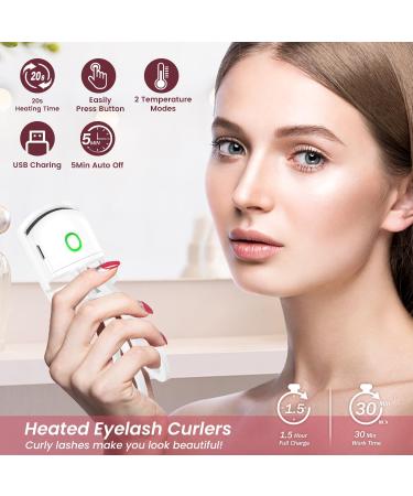 Rechargeable Heated Eyelash Curler & Electric Eyebrow Trimmer Beauty Kit - Portable Hair Clipper for Eyelashes Eyebrows & Nose - Stylish White & Pink Design - Buy Online on GoSupps.com