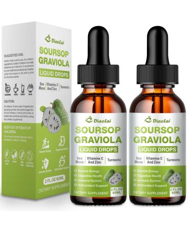 2 Pack Soursop Graviola Liquid Drops - 100% Pure Organic Graviola Extract (4 Fl Oz) - Immune Support Antioxidant Rich Natural Energy Boost - Vegan Non-GMO Alcohol-Free