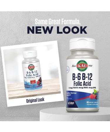 KAL B-6 B-12 Folic Acid Berry - 60 Micro Tablets | Supports Energy & Vitality - Buy Online on GoSupps.com