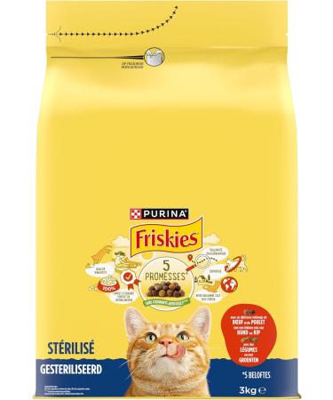FRISKIES Sterilized Cat With Beef Chicken and Vegetables - 3 kg - Dry Food for Adult Cats - Buy Online on GoSupps.com