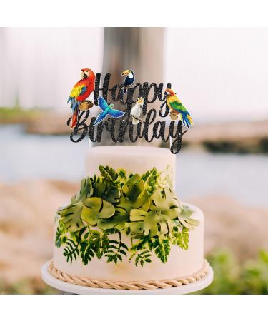 Parrot Birthday Cake Topper Tropical Bird Themed Birthday Decoration Parrot Happy Birthday Cake Pick Toucan Parrot Party Cake Decor for Flying Birds Baby Shower Supplies - Buy Online on GoSupps.com