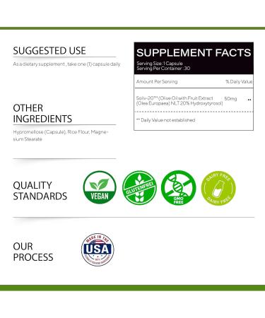 Olive Seed Olive Fruit Extract Supplement 50 mg - Standardized to 20% Hydroxytyrosol - Non-GMO + Gluten-Free + Dairy-Free + Vegan (30 Capsules) - Buy Online on GoSupps.com