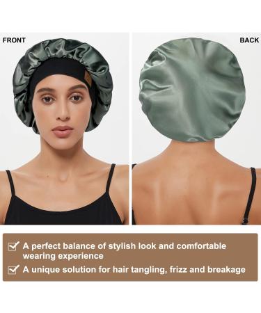 Silk Satin Hair Bonnet for Women - Olive Green Sleep Cap for Curly Hair | Adjustable Wide Band, Double Layer Design | Hat Hut - Buy Online on GoSupps.com
