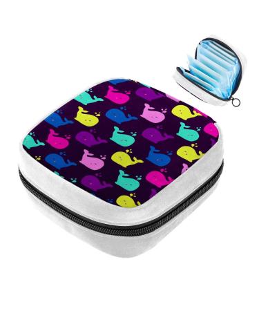 GIAPB Sanitary Napkin Storage Bag Period Bag Tampon Bag Makeup Bag Pad Pouch Colorful Whale Background Color2775