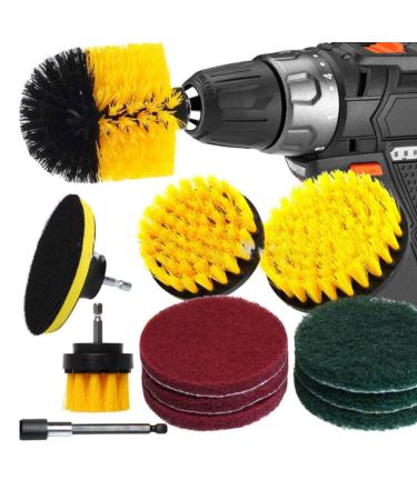 12 Pcs Drill Brush Attachments Set Drill Scrubber Brush Kit Scrub Pads and Sponge Power Scrubber Brush with Extend Long Attachment for Bathroom Floor Tub Car Grout Tile
