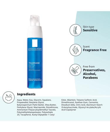 La Roche-Posay Toleriane Ultra Night Cream for Face - Intense Soothing Moisturizer with Vitamin E - Allergy Tested for Sensitive Skin - Buy Online on GoSupps.com