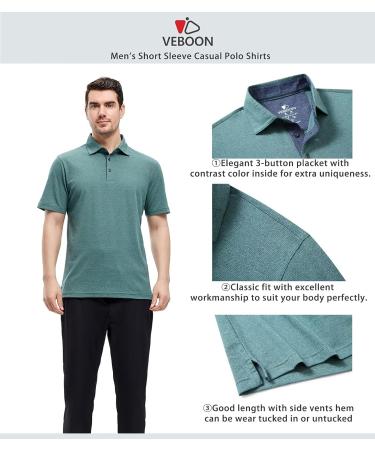 VEBOON Men's Short Sleeve Polo Shirt - Pine Green Heather, Large - Buy Online on GoSupps.com