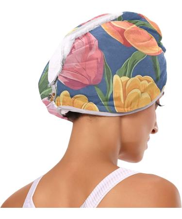 Blooming Tulips Hair Towel 2 Pack | Super Absorbent Quick Dry Turbans for Women & Girls - Buy Online on GoSupps.com