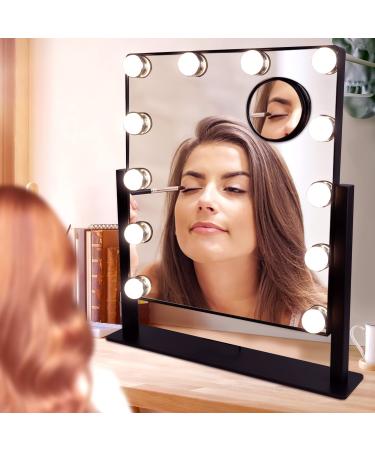 Depuley Makeup Vanity Mirror with Lights with 12 Dimmable LED Lights  Hollywood Lighted Makeup Vanity Mirror with 360 Rotation  3 Color Modes Lighted Mirror  Smart Touch Control  10X Magnification Black 18in - Buy Online on GoSupps.com