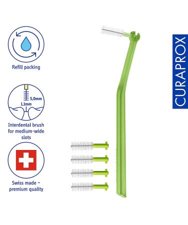 Curaprox Prime Plus CPS 11 Holder with 5 Interdental Brushes - 1.1mm to 5.0mm Green | Dental Care - Buy Online on GoSupps.com