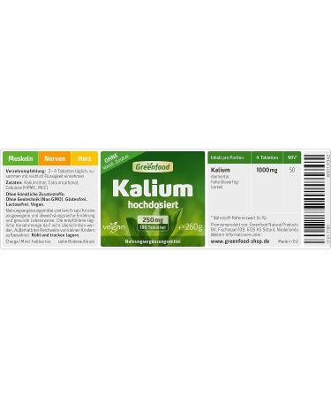 Green Food Potassium 250 mg - 180 Vegan Tablets for Nervous System Muscle Function & Blood Pressure | No Artificial Additives Non-GMO - Buy Online on GoSupps.com