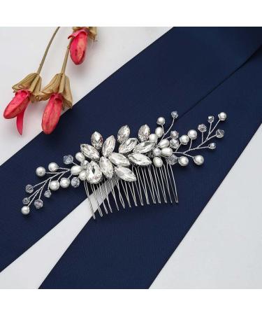 Latious Crystal Bride Wedding Hair Comb - Silver Pearl Bridal Hair Piece with Rhinestones - Vintage Leaves Hair Accessories for Women - Buy Online on GoSupps.com