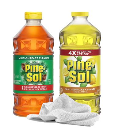 2 PineSol Multi Surface Concentrate Cleaners | Original Pine Scent (40oz) + Lemon Scent (48oz) Towel | Household Cleaner for Floors Kitchen Bathroom (88 Total Ounces)