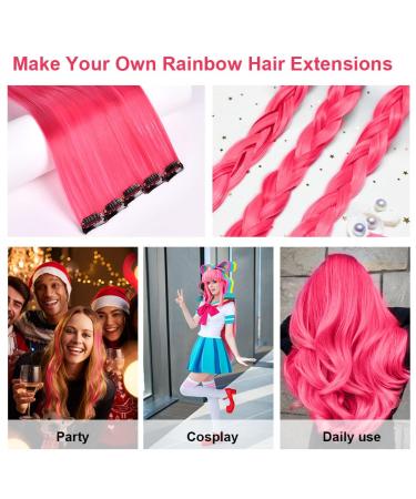 22 PCS Rainbow Colored Hair Extensions - Aomig Clip-In Pink Strands for Women & Girls | 22 Inches Straight Party Accessories - Buy Online on GoSupps.com