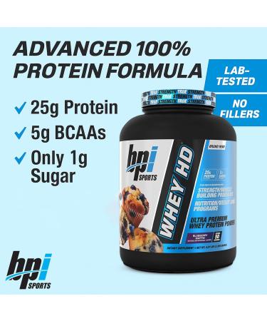 BPI Sports Whey HD Ultra Premium Protein Powder Isolate | Workout Whey Protein Powder for Men & Women for Muscle Gain | Milk Protein Concentrates | Blueberry Muffin 4.07 Pound Blueberry Muffin 4.07 Pound (Pack of 1) - Buy Online on GoSupps.com