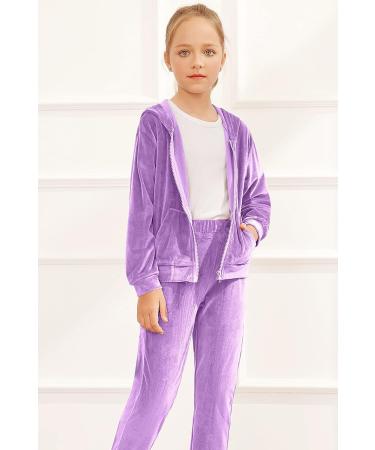 Hopeac Girls Velour Zip Up Hoodie Sweatsuit Set Lavender 13-14 Years - Buy Online on GoSupps.com