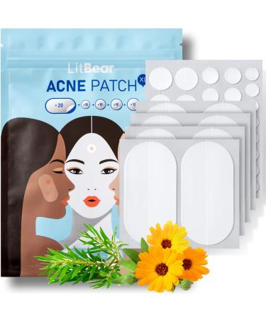 Acne Pimple Patches, 5 Sizes 80 Patches for Large Zit Breakouts, LitBear Acne Patches for Face, Chin or Body, Acne Spot Treatment with Tea Tree & Calendula Oil, Hydrocolloid Bandages for Acne Skin 80 Piece Assortment