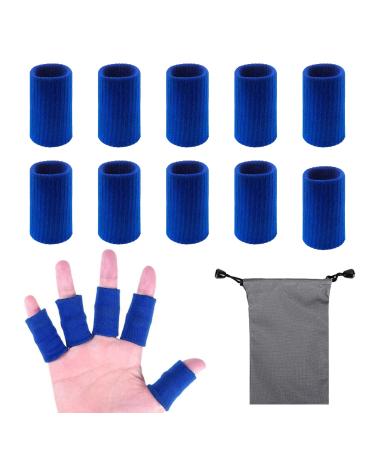 MEITREND Finger Protectors Compression Sleeves 10 Pcs Thumb Splint Brace Elastic Finger Support Brace Tape Breathable for Pain Relief Arthritis Trigger Basketball Baseball Compression Blue