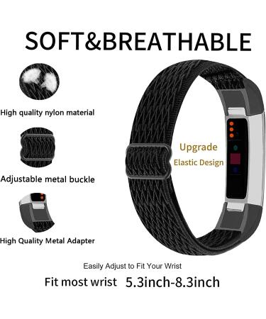 Adjustable Elastic Nylon Bands for Fitbit Alta & Alta HR - 2 Pack Braided Stretchy Wristbands in Wavy Black & Blue Purple - Sport Replacement Bands for Women & Men - Buy Online on GoSupps.com