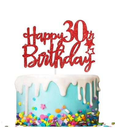 Tenhaisi Gilttery Red Happy 30th Birthday Cake Topper Cheers to 30 Birthday Party Decoration Adults Party Decoration