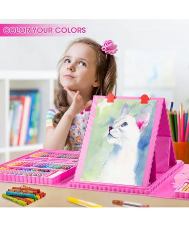 240-Piece Drawing Art Kit with Double Sided Trifold Easel - Pink | Oil Pastels, Crayons, Colored Pencils, Watercolor Cakes & Sketch Pad | Perfect Art Supplies Gift Set - Buy Online on GoSupps.com