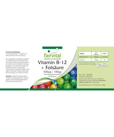 Fairvital | Vitamin B12 + Folic Acid - Methylcobalamin Sublingual 500 g + Vitamin B9 100 g - Vegan - 90 Tablets - German Quality - Buy Online on GoSupps.com