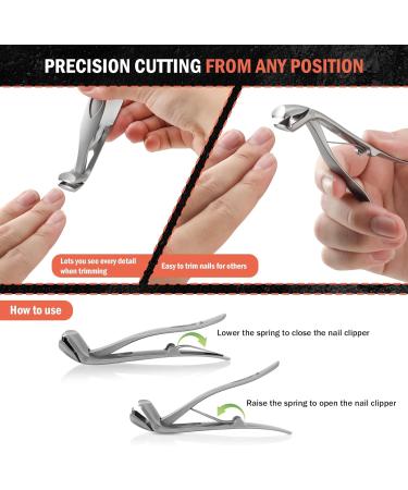 BEZOX Angled Head Nail Clippers for Seniors - Premium Steel Toenail Clipper with Catcher (Silver) - Buy Online on GoSupps.com
