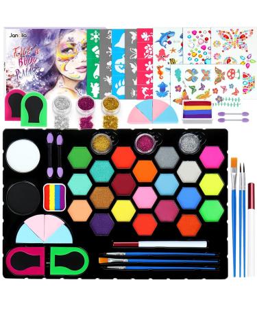 Janolia Face Painting Kit for Kids Water Based Face Paint 23 Colors Body Paint Face Paint Palette Face Paint Makeup for Halloween Carnival Easter Cosplay Party Ideal Facepaint Makeup Kit for Kids