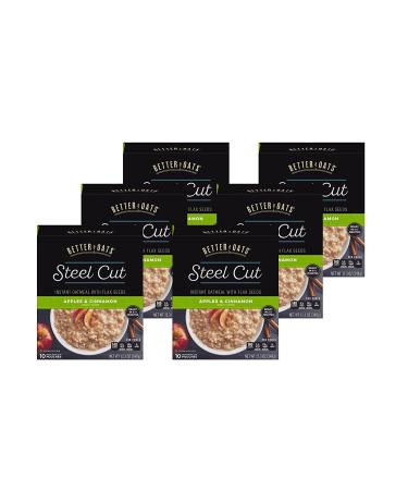 Better Oats Steel Cut Instant Oatmeal with Flax Seeds, Apples & Cinnamon - 6 Pack (12.3 oz) - Buy Online on GoSupps.com