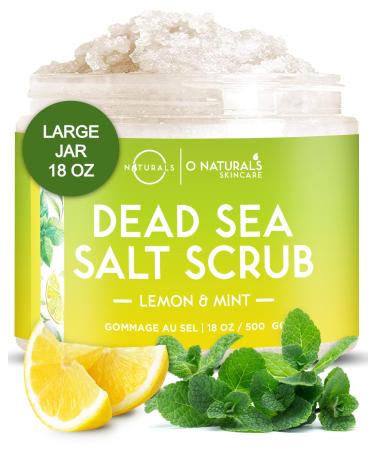 O Naturals Exfoliating Lemon Oil Dead Sea Salt Deep-Cleansing Face & Body Scrub. Anti-Cellulite Tones Helps Oily Skin Acne Ingrown Hairs & Dead Skin Remover. Essential Oils Sweet Almond 18oz Lemon and Mint