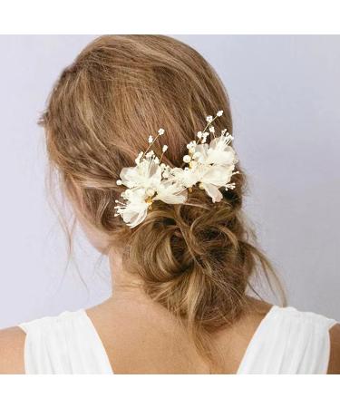 PRETTYLIFE Bridal Hair Pins 2Pcs White Flower Pearl Wedding Hair Pieces Vine Accessories for Women Flower Girls Party (White)