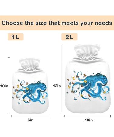 NAANLE 2L Transparent Hot Water Bottle | Watercolor Butterfly & Octopus | Large Heat & Cold Therapy for Bed Hands & Feet - Buy Online on GoSupps.com