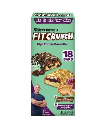 FITCRUNCH Protein Bars Snack Size Variety Pack Gluten Free (18 Bars Mint Chocolate Chip & Peanut Butter Jelly)