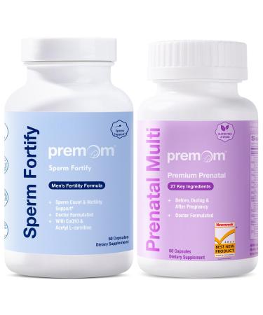 Premom Male Sperm Fortify Capsules - Male Fertility Supplements for Men - Prenatal Vitamins for Women Bundle Conception for Her Multivitamin 120 Count