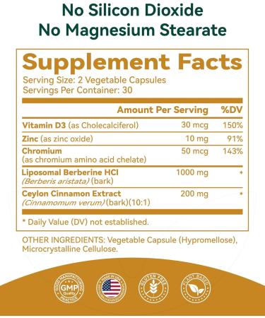 Liposomal Berberine with Ceylon Cinnamon 1200MG - GLP-1 Friendly, High-Absorption Berberine Supplement, Natural Body Balance Support - Non-GMO, 60 Veg Capsules, Made in USA, Lab Tested 60 Count (Pack of 1) - Buy Online on GoSupps.com