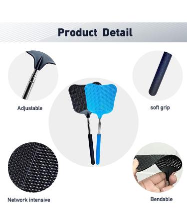 Telescopic Stainless Steel Fly Swatter Set - 2Pcs Black & Blue | Flexible & Durable Manual Swatters for Home, Garden, Classroom & Office - Buy Online on GoSupps.com