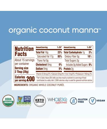 Nutiva Organic Coconut Manna Butter 15 oz (Pack of 2) | USDA Organic, Non-GMO, Vegan | Ideal for Smoothies & Oatmeal - Buy Online on GoSupps.com