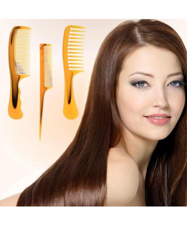 3-Piece Hair Comb Set: Tail, Wide Tooth, & Fine Comb | PROUSKY Anti-Static Hairdressing Combs in Yellow - Buy Online on GoSupps.com
