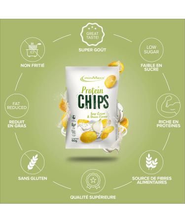 Chips prot in es IronMaxx - M lange de poivre cr me fra che et oignon - 12 x 60 g | Faibles en glucides sans gluten et faibles en sucre | En-cas prot in croustillant - Buy Online on GoSupps.com