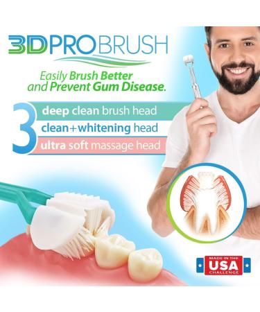 3D Pro Brush | 3-Sided Toothbrush with 7 Replacement Heads | Triple Clean + Soft Gum Massage | Tongue Scraper | Eco-Friendly | Made in USA - Buy Online on GoSupps.com