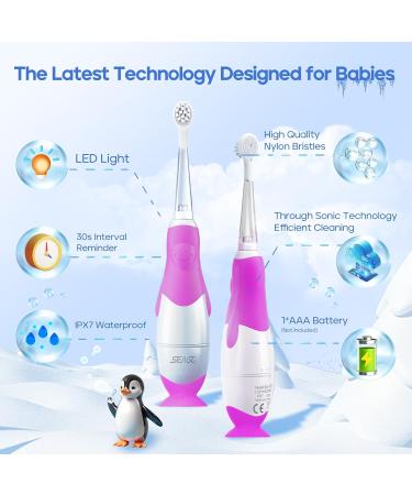 SEAGO Toddler Electric Toothbrush for Ages 0-3 | Smart Timer Suction Base & 4 Brushheads - Purple-C - Buy Online on GoSupps.com