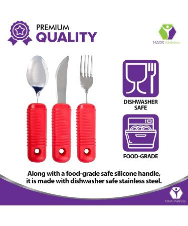 Bendable Red Flatware Set with Easy Grip Handles - 3 Piece Large Fork, Knife, and Spoon - Buy Online on GoSupps.com