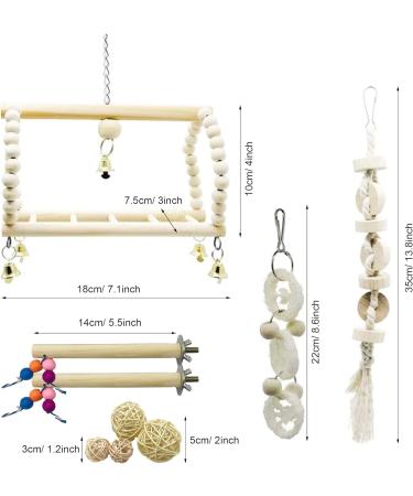 Allazone Bird Parrot Toys 14 PCS Hanging Bell Pet Bird Cage Hammock Swing Toy Bird Perch Toys Wooden Chewing Toy for Conures Love Birds Small Parakeets Cockatiels Macaws Style A - Buy Online on GoSupps.com