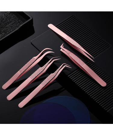 5-Piece Rose Gold Eyelash Extension Tweezers Set - Straight and Curved Tips, Stainless Steel Precision Tweezers for False Lashes, Eyelash Volume, and Extension Application - Buy Online on GoSupps.com