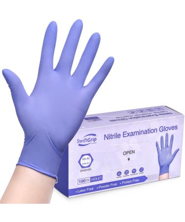 SwiftGrip Disposable Nitrile Exam Gloves 3mil Medium Box of 100 Violet Nitrile Gloves Disposable Latex Free for Medical Cleaning Cooking & Esthetician Food-Safe Powder-Free Purple Medium 100