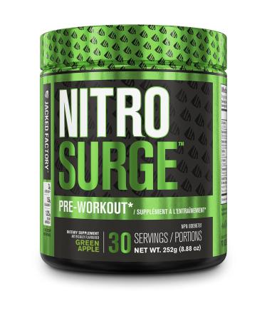 NITROSURGE Pre Workout Supplement - Endless Energy Instant Strength Gains Clear Focus Intense Pumps - Nitric Oxide Booster & Powerful Preworkout Energy Powder - 30 Servings Green Apple Green Apple 30 Servings (Pack o...