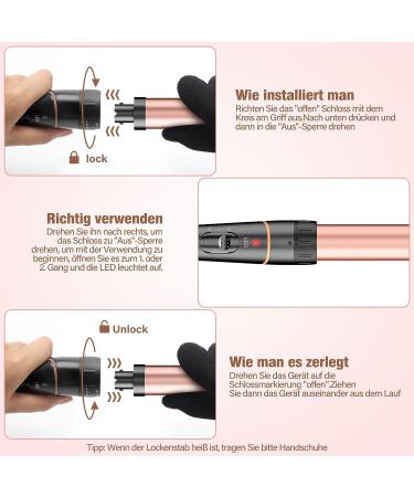 Locken Bars 3 Barrels Curling Iron Set - 5 in 1 Adjustable Temperature Ceramic Curlers with Fast Heating Glove & Clips - New Rose Gold for Large Petropes - Buy Online on GoSupps.com