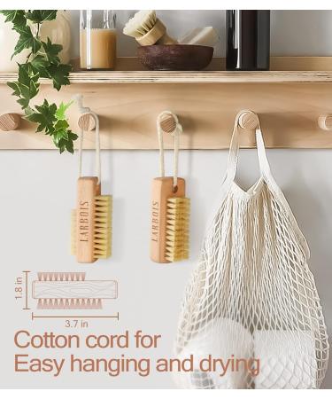 Larbois 2Pack Wooden Nail Brushes for Cleaning Fingernails - Beechwood Nail Scrub Brush with Hanging Rope - Natural - Buy Online on GoSupps.com